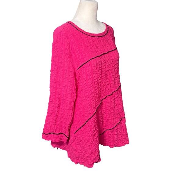 Ali Miles Blouse Women Medium Stretch Crinkle Gauze Hot Pink Artsy Flowy Fun Top - Picture 7 of 10
